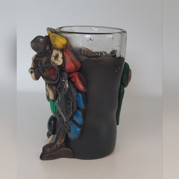 Mayan Aztec Warrior With Jaguar Headdress Handmade Clay Shot Glass - Picture 2 of 8